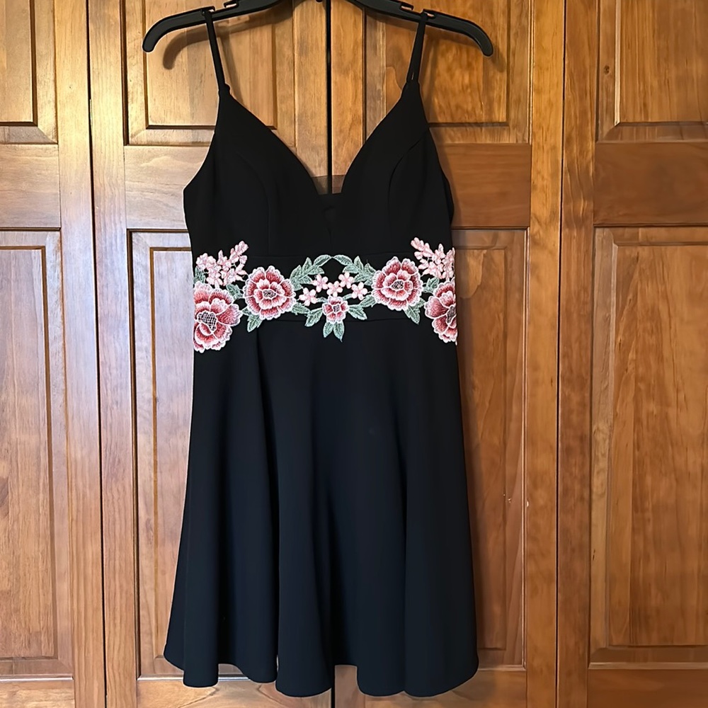 Black floral skater dress